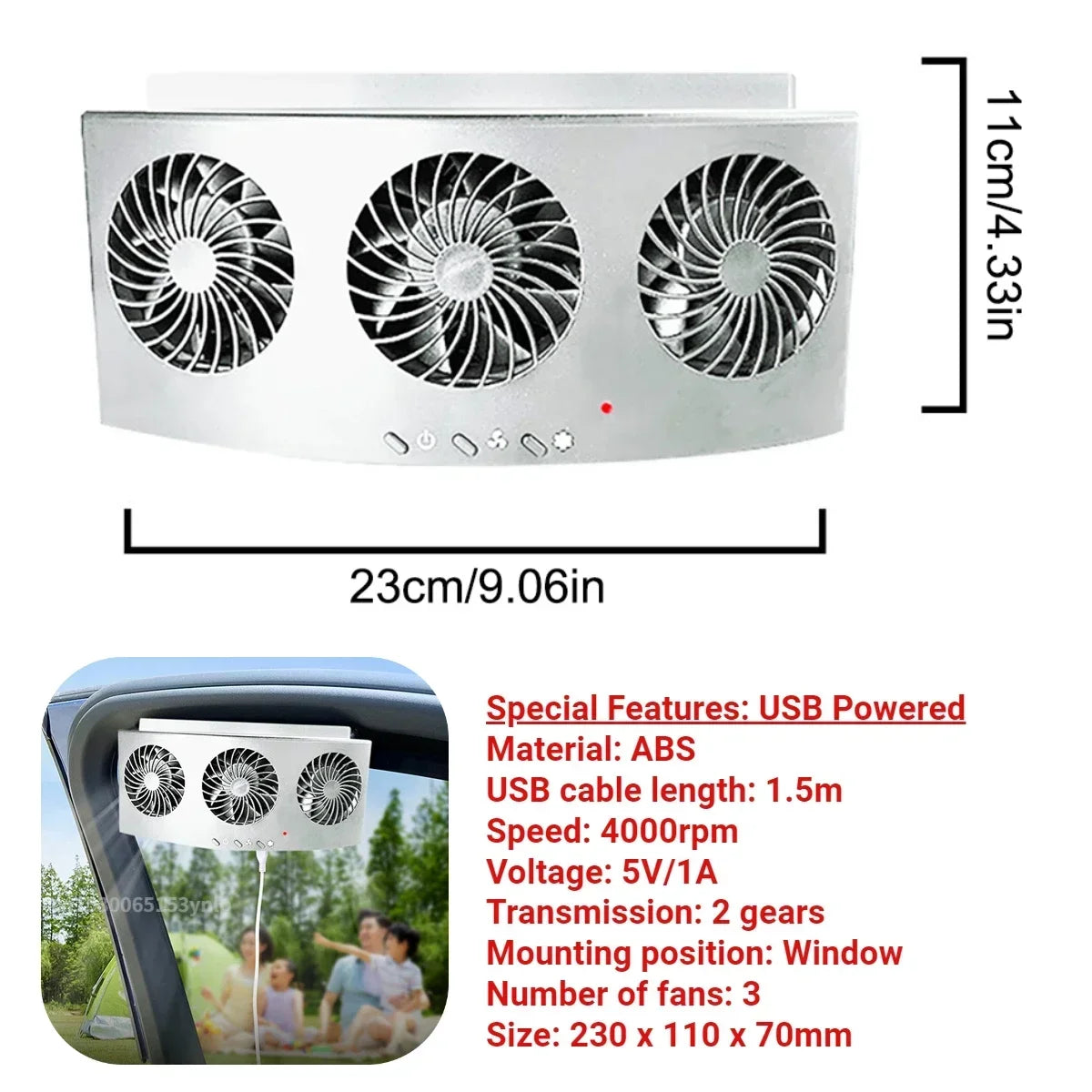 Car Exhaust Fan USB Rechargeable/Solar Air Cooling Ventilation Fan