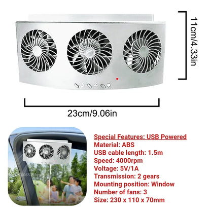 Car Exhaust Fan USB Rechargeable/Solar Air Cooling Ventilation Fan