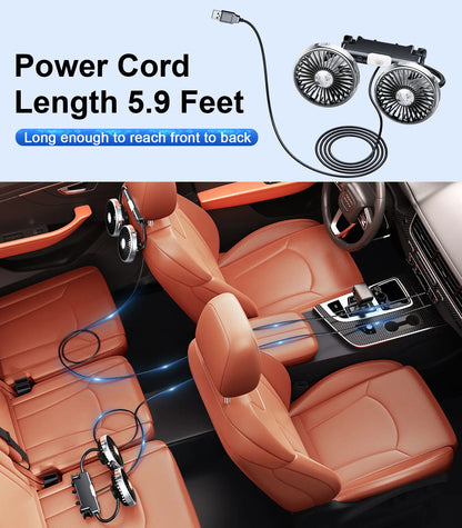Car Dual-Head Rear USB Powered 360°Rotation Cooling Fan