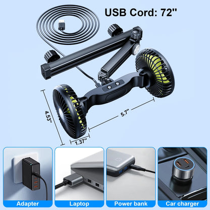 Car Dual-Head Fan Headrest 360° Rotation Air Cooling Fan