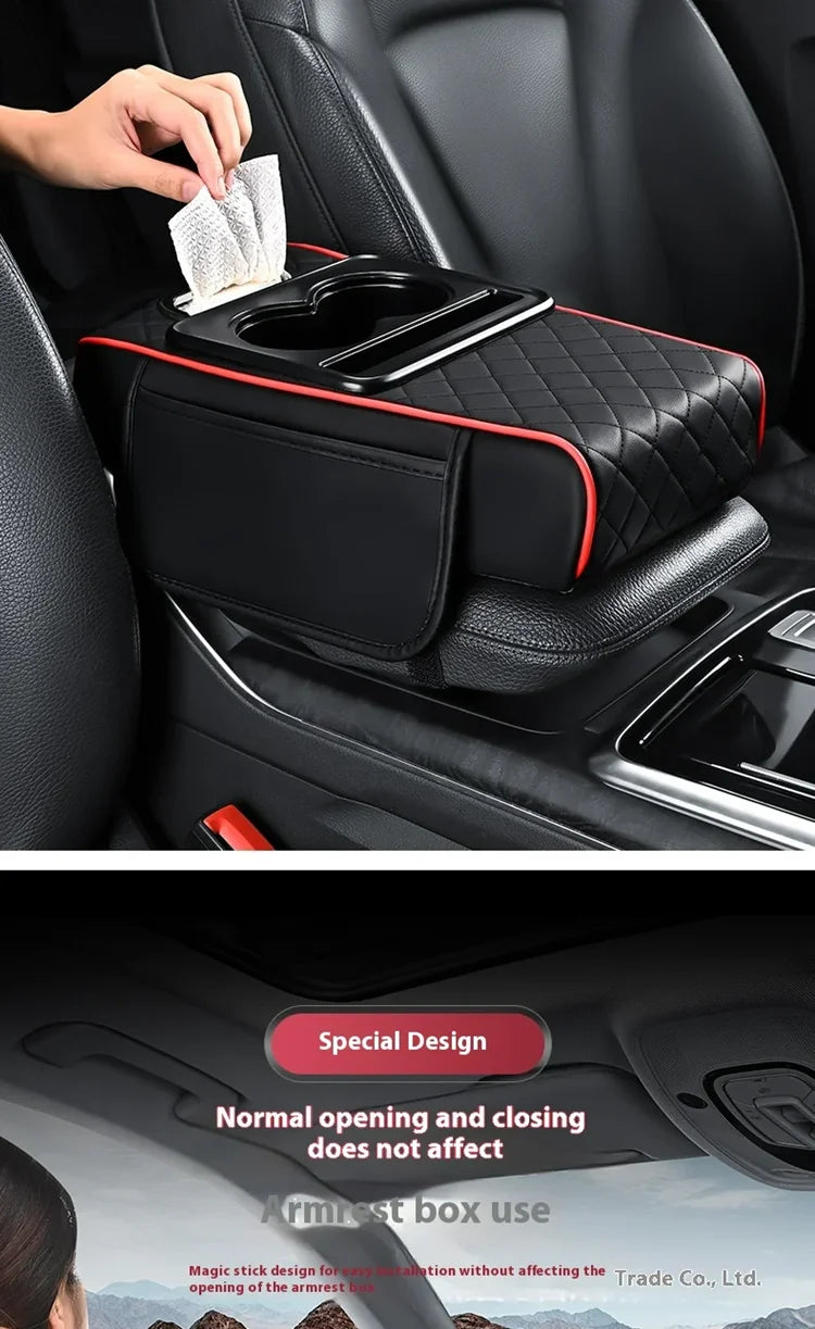 Car PU Leather Armrest Box Heightening Pad Tissue Organizer