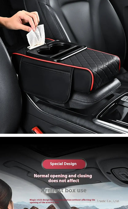 Car PU Leather Armrest Box Heightening Pad Tissue Organizer