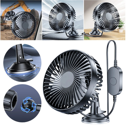 Car USB Windshield Desk Fans 12V/24V Suction Cup Auto Cooler