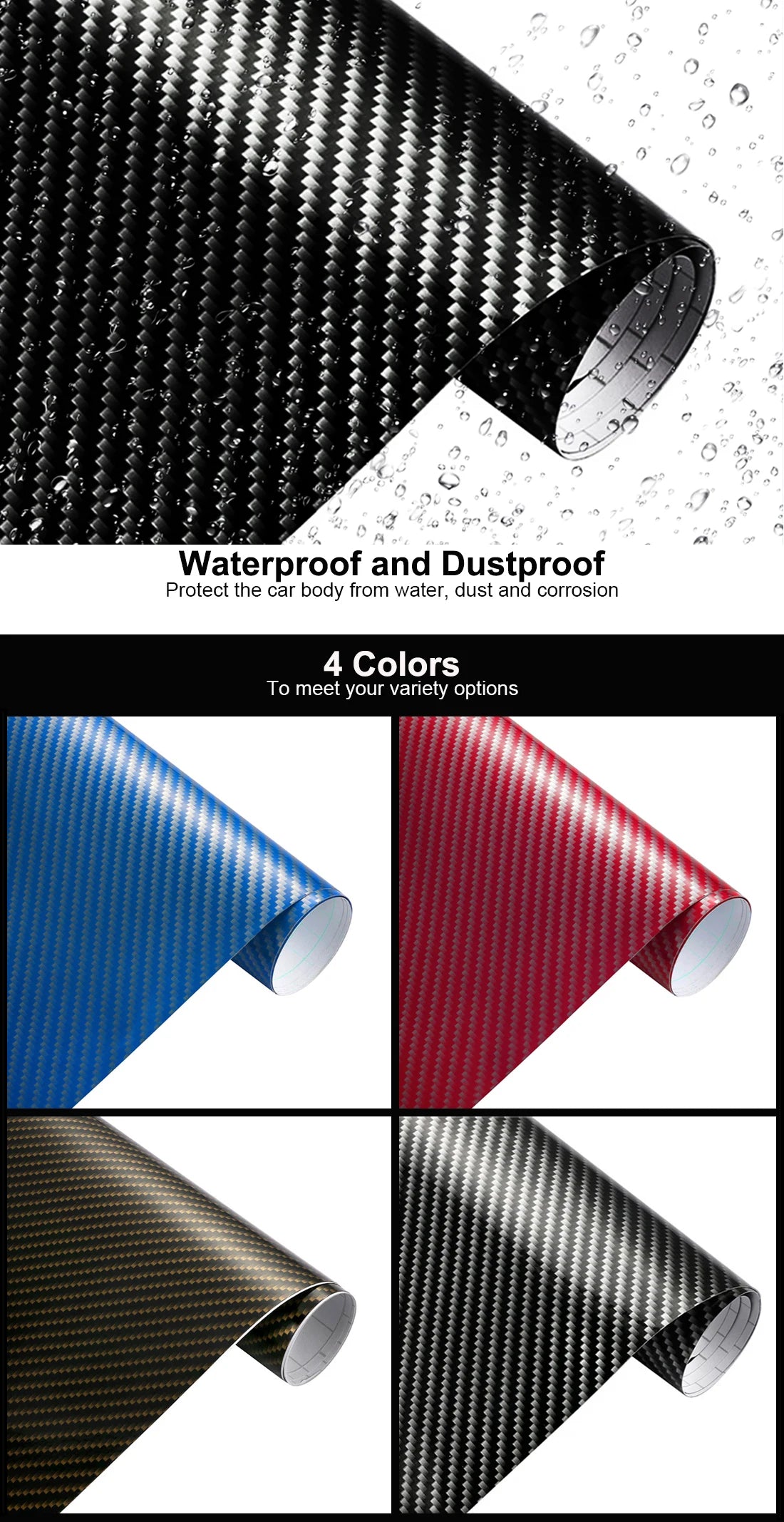 Car Carbon Fiber Stickers Exterior Vinyl Film Wrap Protective 30x100cm