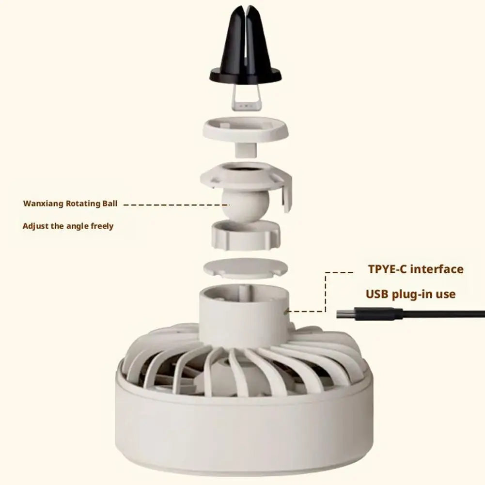 Car Clip Colorful Ambiance Lights Portable USB Charging Mini Fan