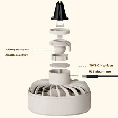 Car Clip Colorful Ambiance Lights Portable USB Charging Mini Fan
