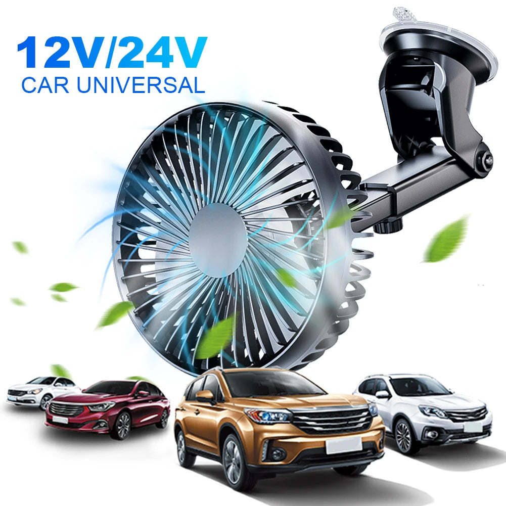 12V/24V Car Cooling Fan USB Suction Cup Windshield Desk Fan