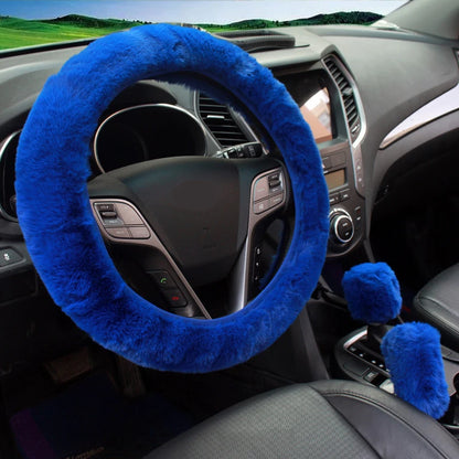 3Pcs/Set Winter Car Rabbit Hair Steering Wheel Cover Handbrake Warm Fur Case Gear Auto Interior