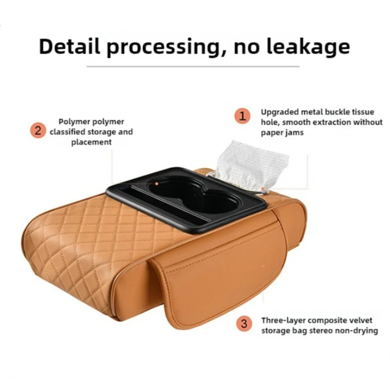 Car Armrest Box Thicken Pad Arm Rest Cushion with Pocket Tissue Cup Holder Organizer