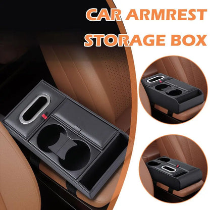 Car Armrest Pad Multifunctional Storage Box Tissue Water Cup Holder Organizer