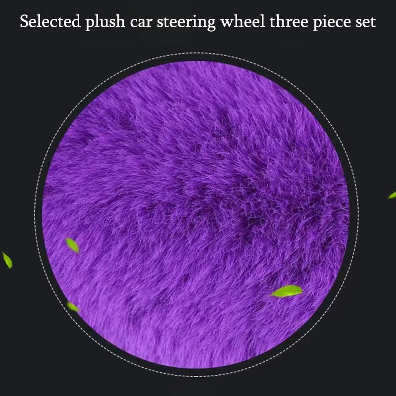 3Pcs/Set Winter Car Rabbit Hair Steering Wheel Cover Handbrake Warm Fur Case Gear Auto Interior