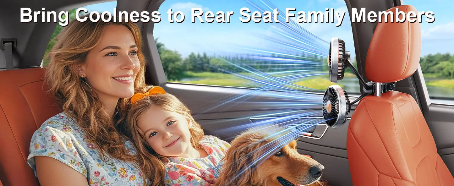 Car Dual-Head Rear USB Powered 360°Rotation Cooling Fan