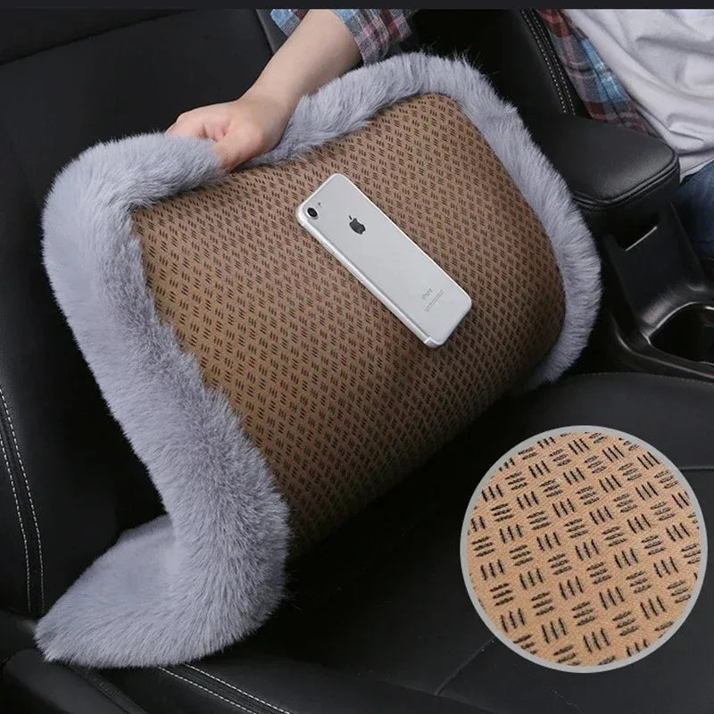 Plush Rabbit Fur Car Seat Cushion Winter Warmth Thick Wool Square Multicolor Cushion
