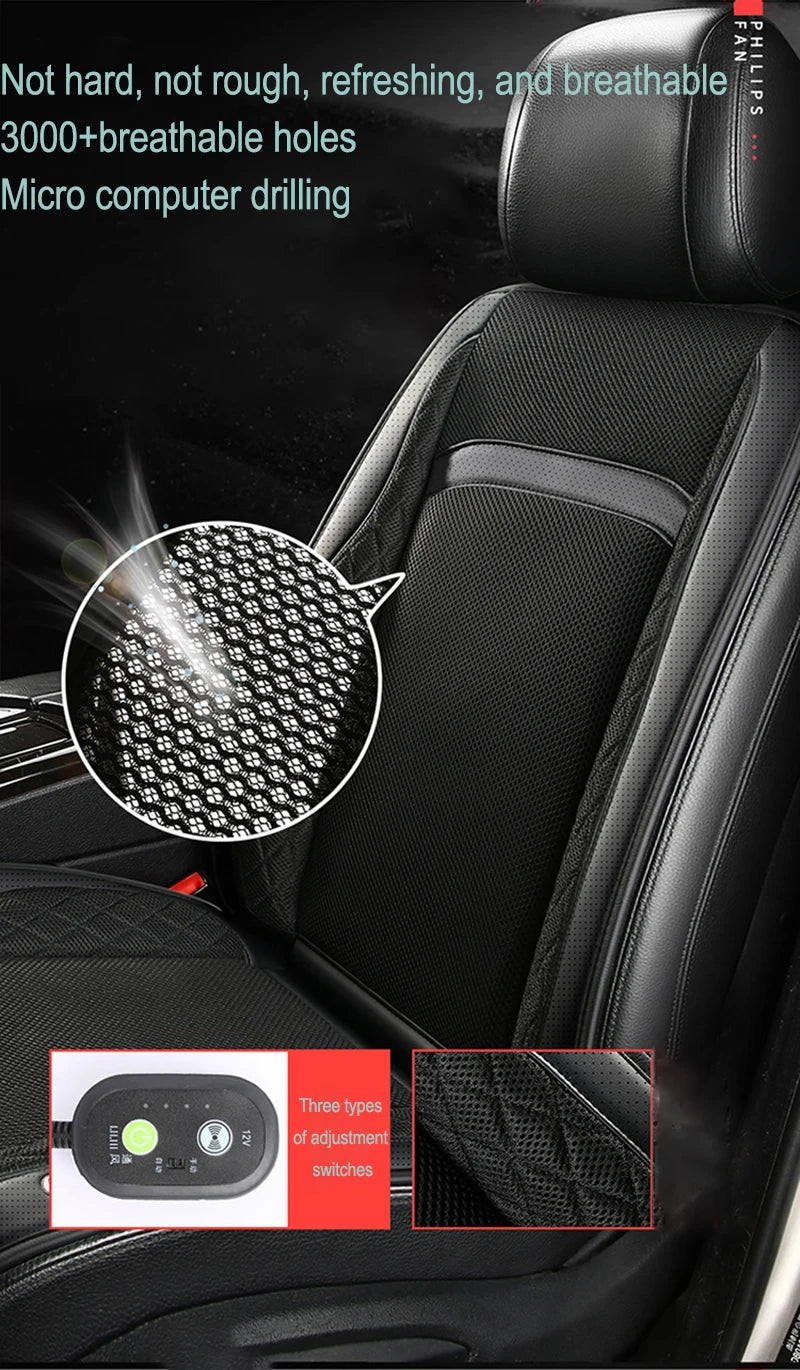 Car Summer Cool 3D Spacer Air Seat Cushion 16 Fans 12V/24V