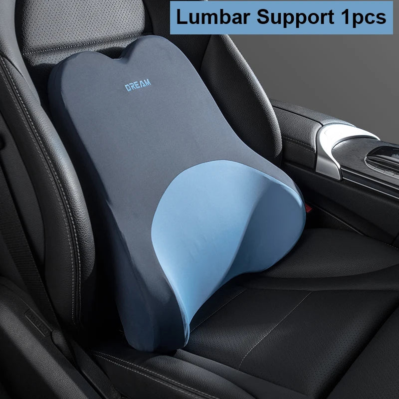 Car Soft Lumbar Headrest Neck Pillow Support Set