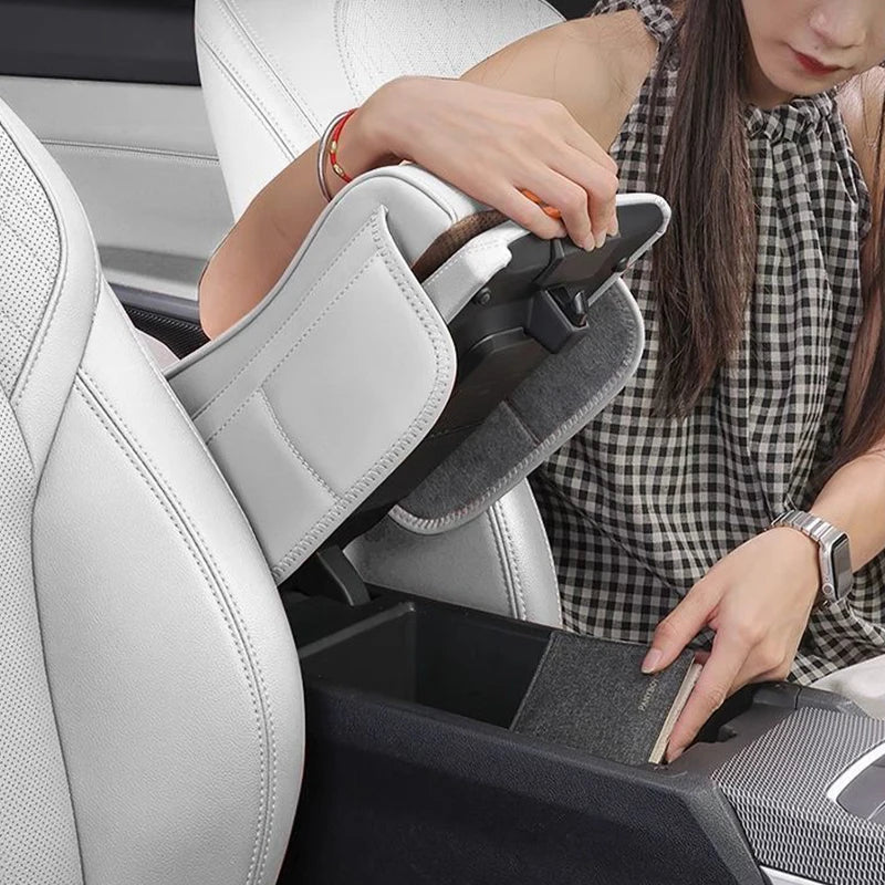 Car Universal Armrest Cushion Quilted Leather Enhance Comfort Oraganizer