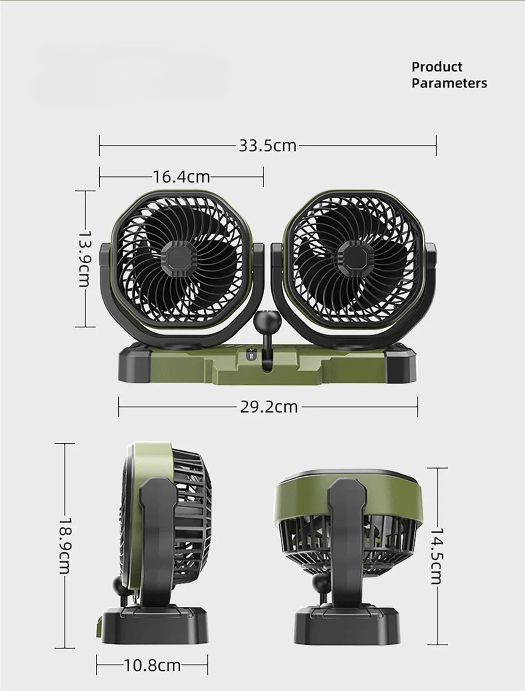 Car Dual-Head 2 Speeds Wind 360° Rotatable Fans USB/12V/24V