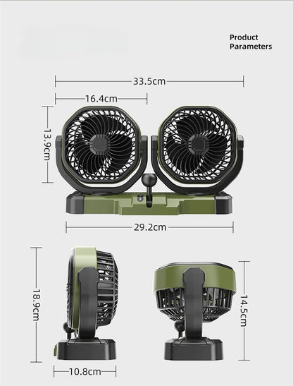 Car Dual-Head 2 Speeds Wind 360° Rotatable Fans USB/12V/24V