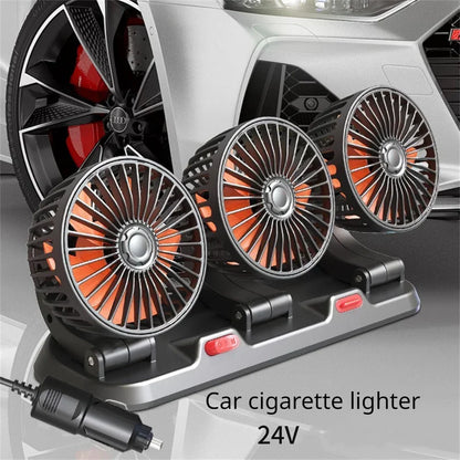 Car Cooling 360° Adjustable 3 Heads USB/12V/24V 2 Speed Silent Cooler Fan