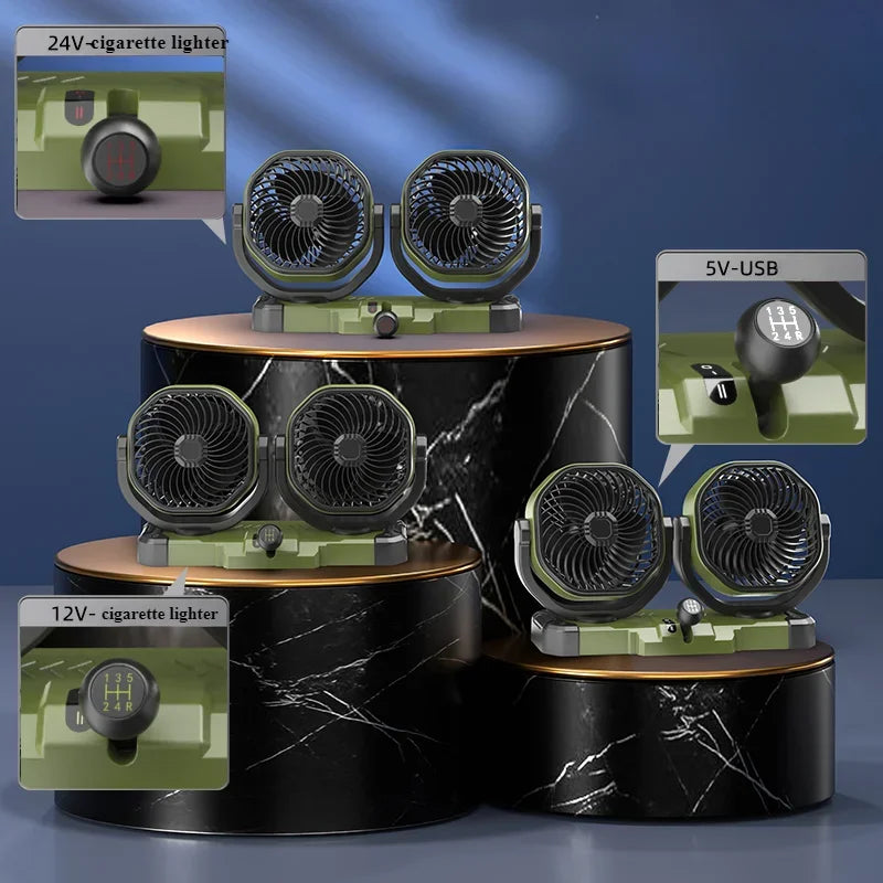 Car Vehicle Dual-Head 2 Wind Speed 360° Rotatable Fan Summer Cooler