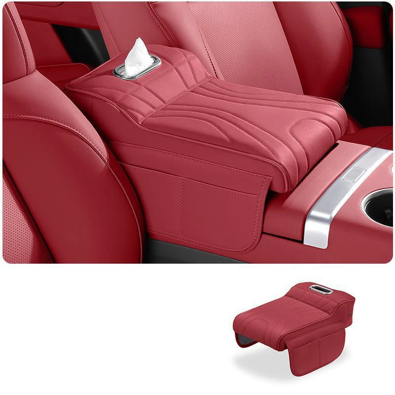 Car Universal Armrest Cushion Quilted Leather Enhance Comfort Oraganizer