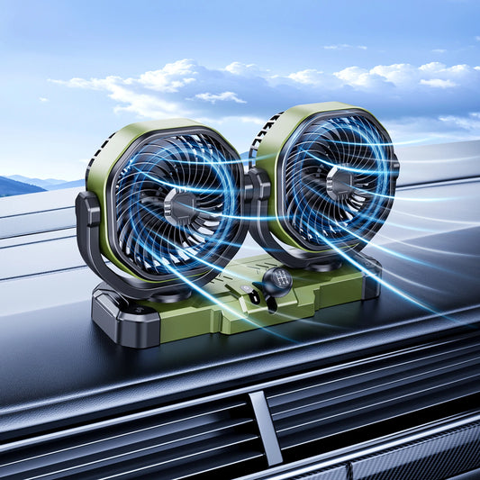 Car Dual-Head 2 Speeds Wind 360° Rotatable Fans USB/12V/24V