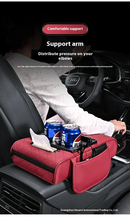 Car PU Leather Armrest Box Heightening Pad Tissue Organizer