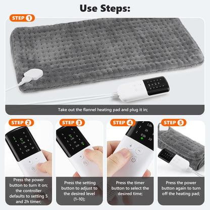 Electric Heating Pad Flannel 10 Warmth Modes 4 Timer Dual SCR Controller