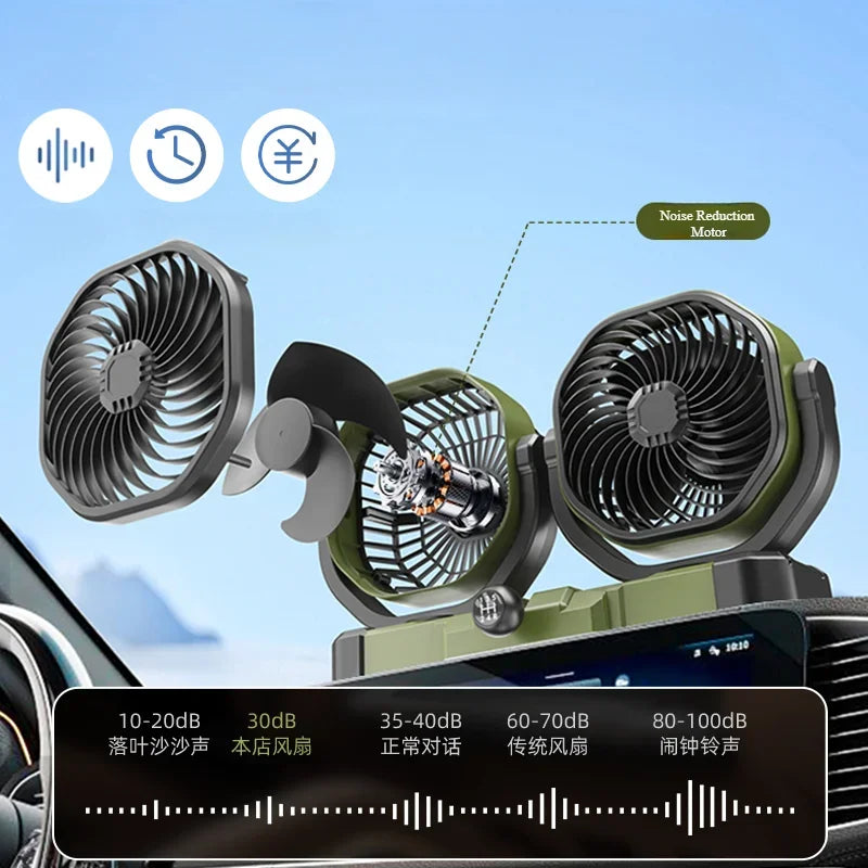Car Vehicle Dual-Head 2 Wind Speed 360° Rotatable Fan Summer Cooler