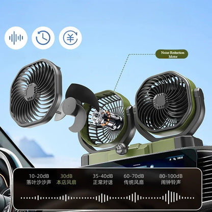 Car Vehicle Dual-Head 2 Wind Speed 360° Rotatable Fan Summer Cooler
