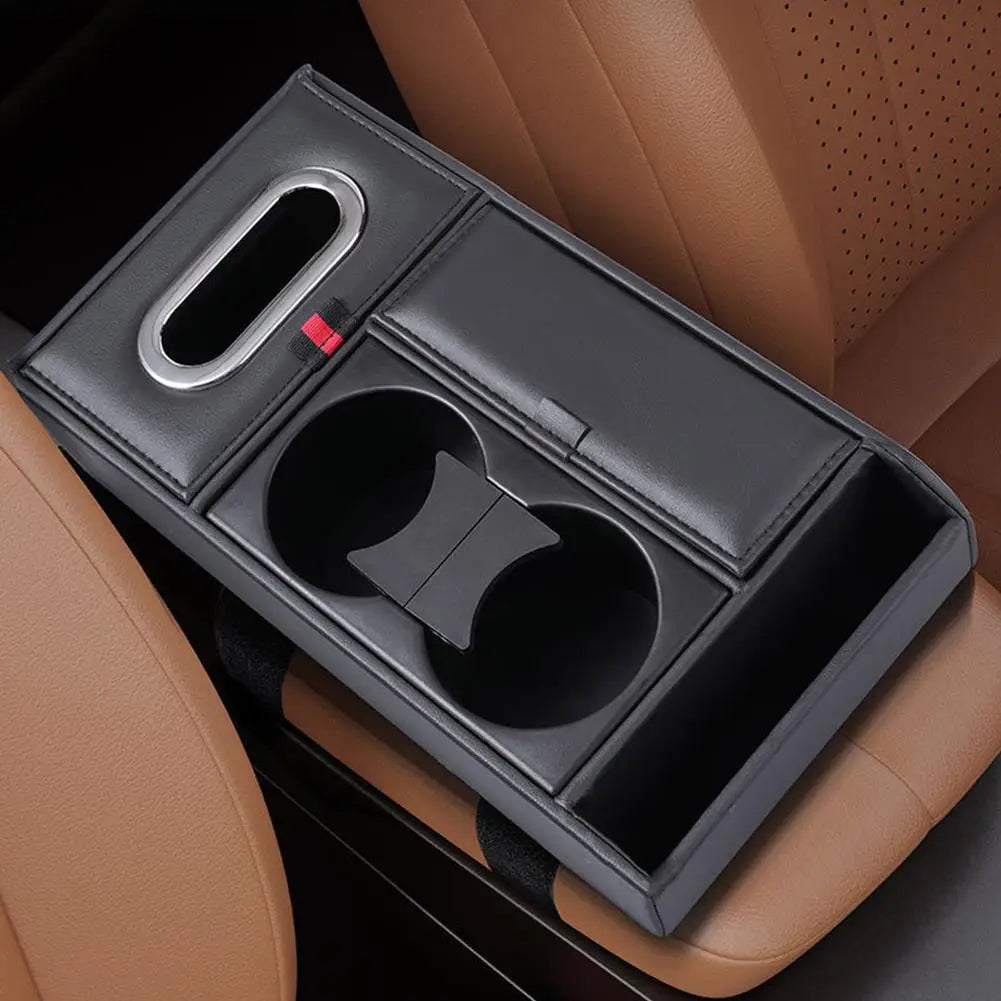 Car Armrest Pad Multifunctional Storage Box Tissue Water Cup Holder Organizer