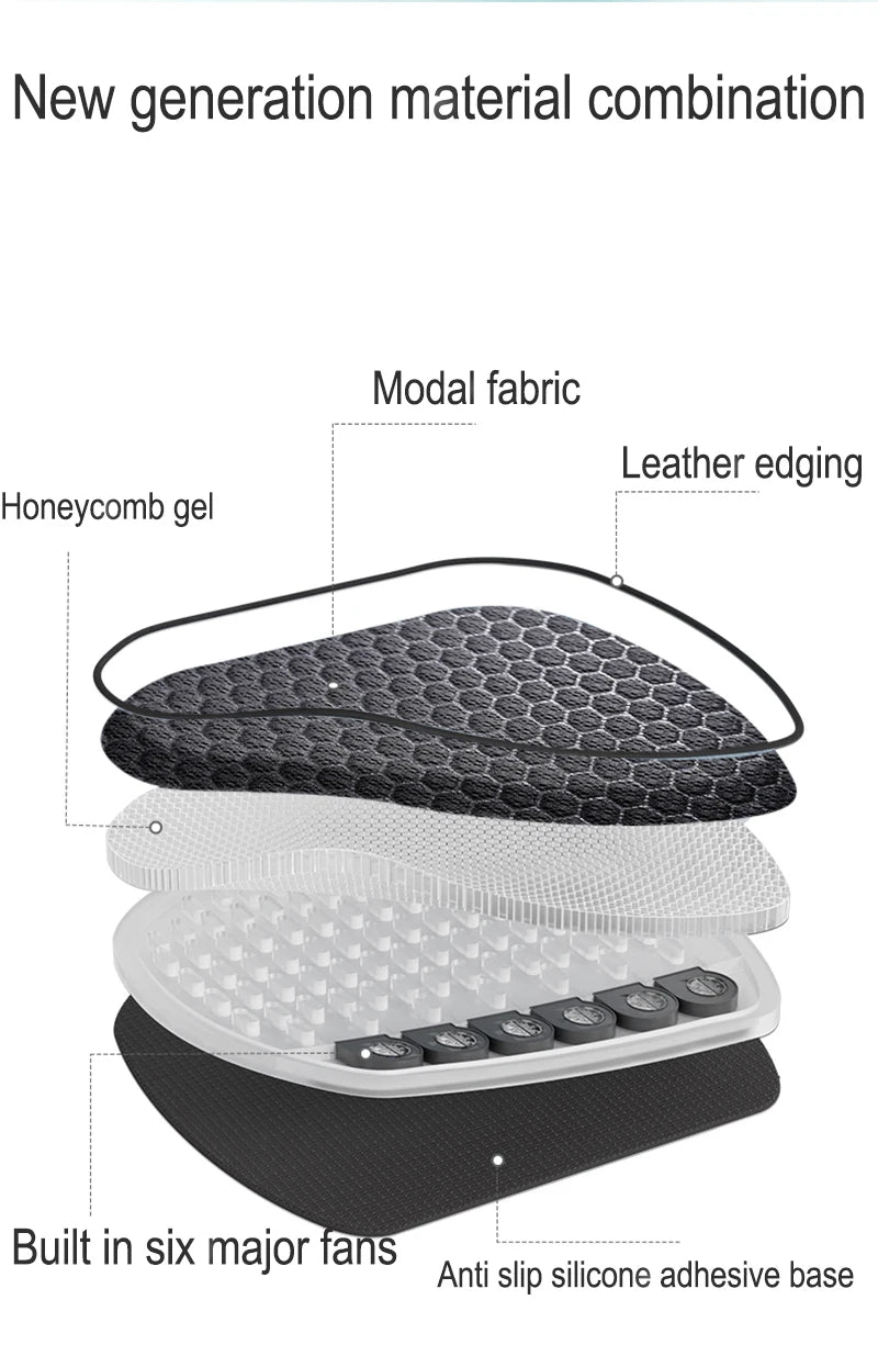 Car USB Ventilated Cooling 6 Fans Gel Seat Cushion Pad