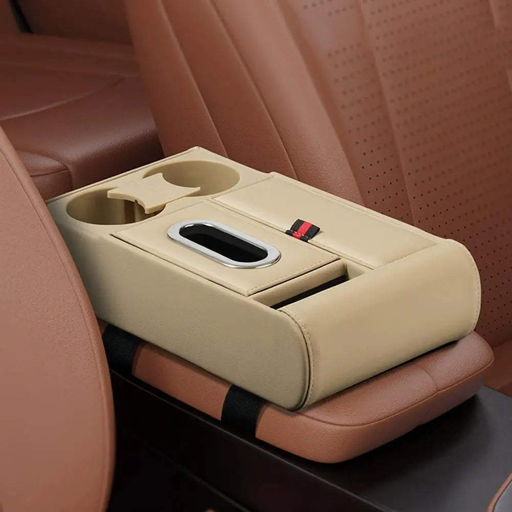 Car Armrest Pad Multifunctional Storage Box Tissue Water Cup Holder Organizer