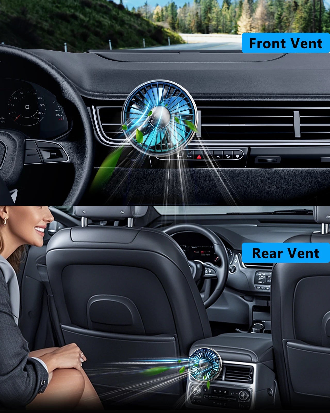 Car Universal Air Vent Clip Lighting USB Plug-In Cooling Fans