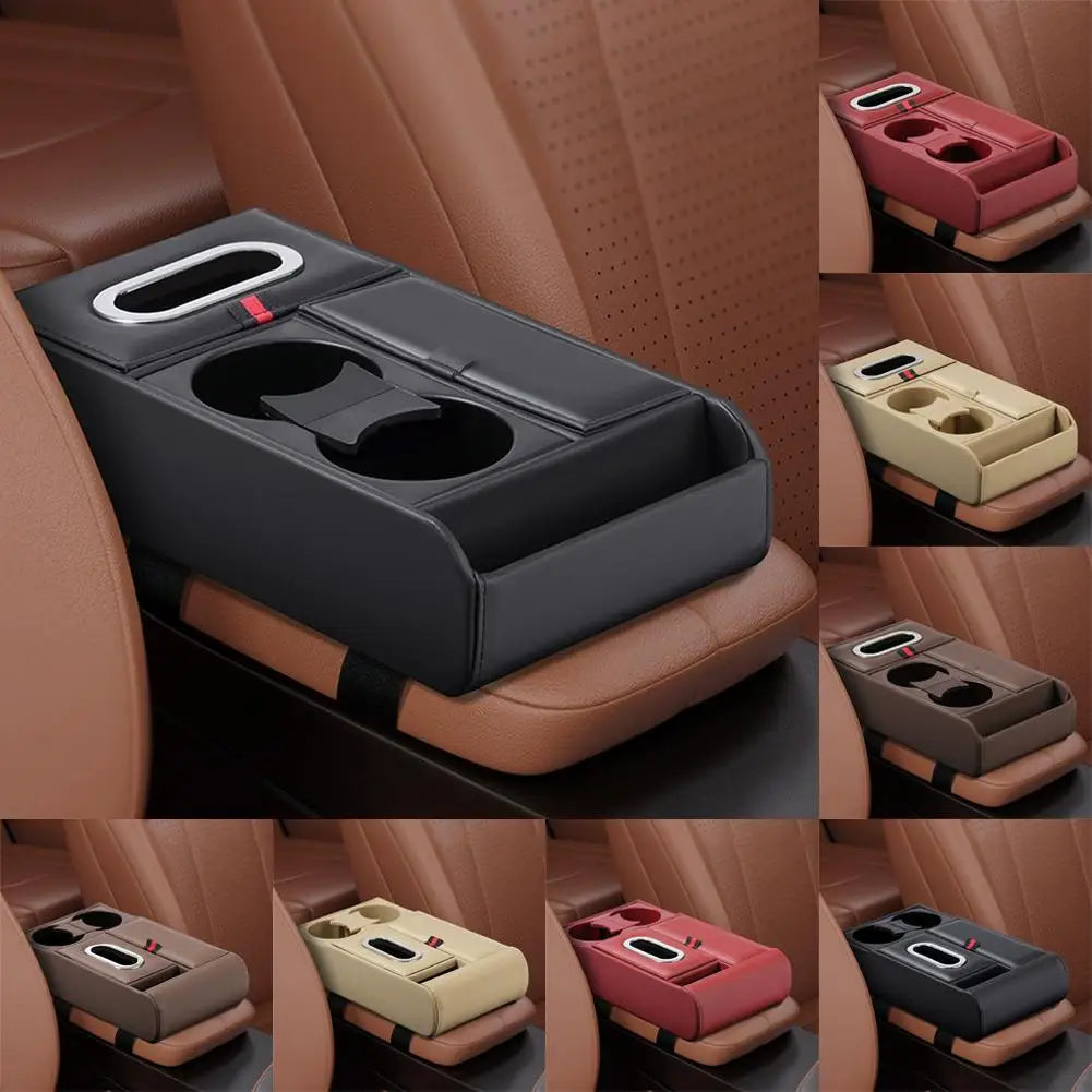 Car Armrest Pad Multifunctional Storage Box Tissue Water Cup Holder Organizer