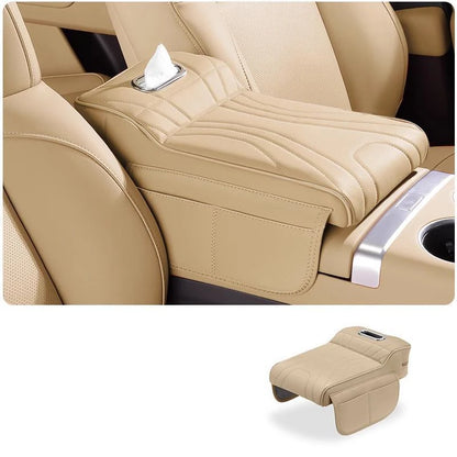 Car Universal Armrest Cushion Quilted Leather Enhance Comfort Oraganizer