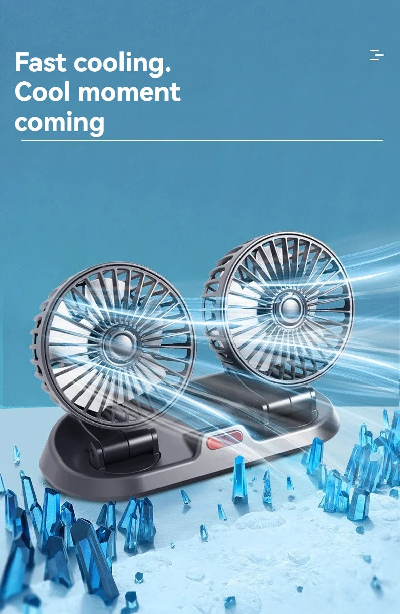 Car Double-head Folding Fan Rotatable Gently Circulates Air Fan