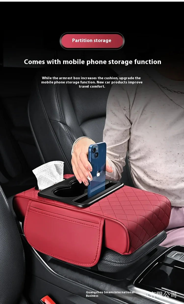 Car PU Leather Armrest Box Heightening Pad Tissue Organizer