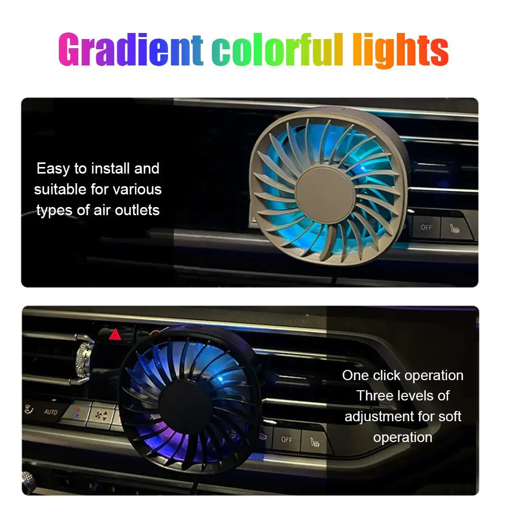 Car Clip Colorful Ambiance Lights Portable USB Charging Mini Fan