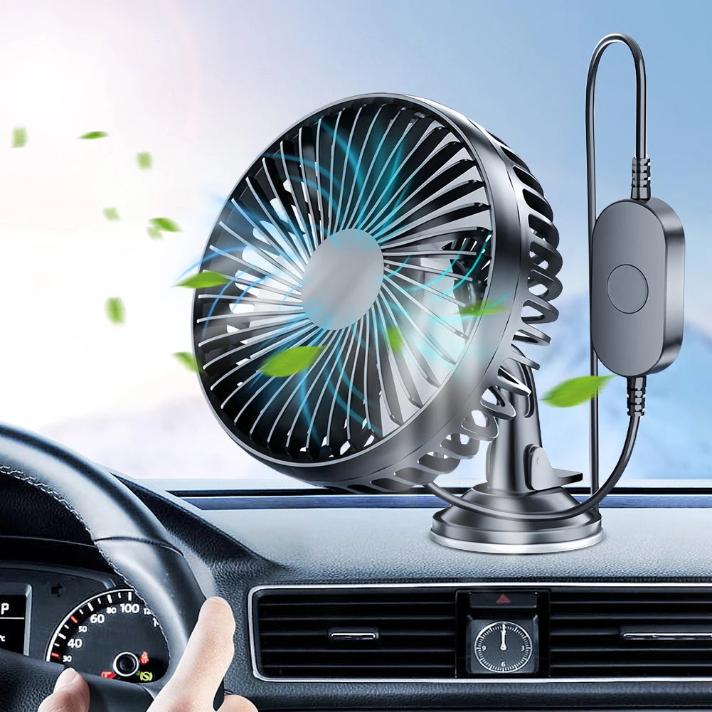 Car USB Windshield Desk Fans 12V/24V Suction Cup Auto Cooler