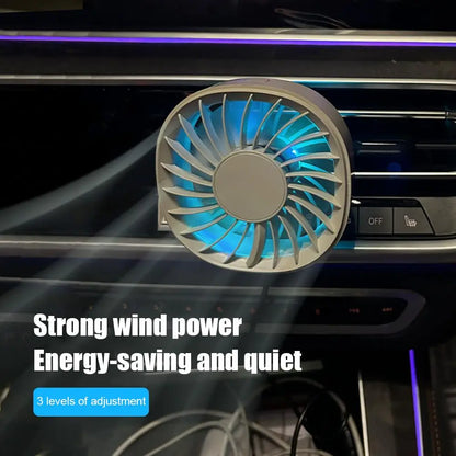 Car Powerful USB Colorful LED Light Low Noise Vent Clip Fan