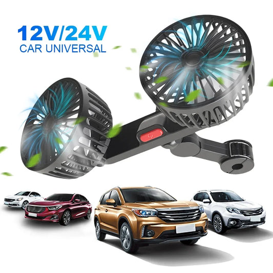 Car Electric Seat Back Cooler 3 Speeds USB Dual Head Fan 12V/24V
