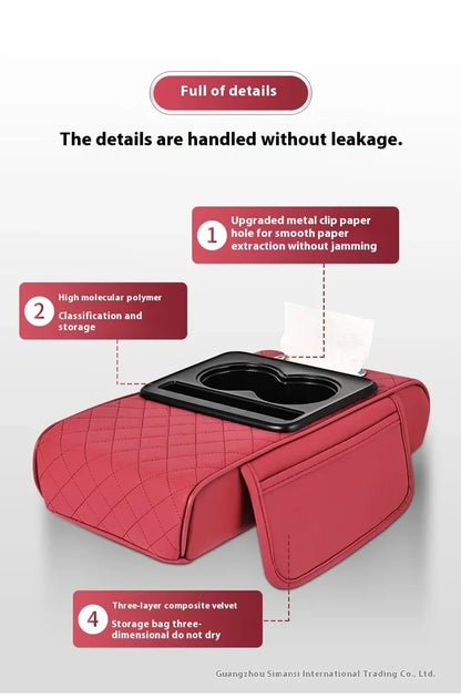 Car PU Leather Armrest Box Heightening Pad Tissue Organizer