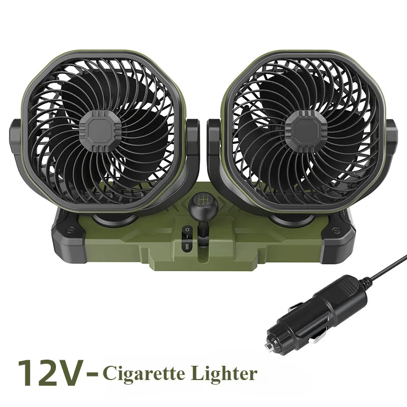 Car Vehicle Dual-Head 2 Wind Speed 360° Rotatable Fan Summer Cooler