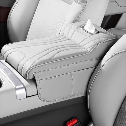 Car Universal Armrest Cushion Quilted Leather Enhance Comfort Oraganizer