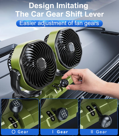 Car Dual-Head 2 Speeds Wind 360° Rotatable Fans USB/12V/24V