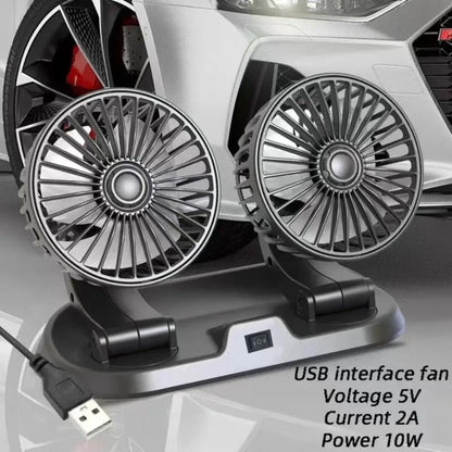 Car Dual Head USB Cooling Fan 2 Speeds Adjustable Fans 5V/12V/24V
