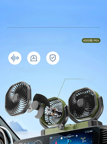 Car Dual-Head 2 Speeds Wind 360° Rotatable Fans USB/12V/24V
