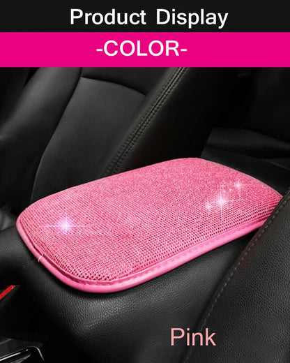 Car PU Leather Armrest  Universal Diamond Rhinestone Pad