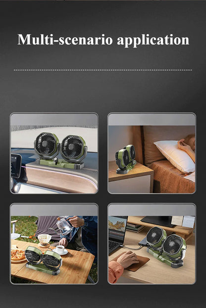 Car Dual-Head 2 Speeds Wind 360° Rotatable Fans USB/12V/24V